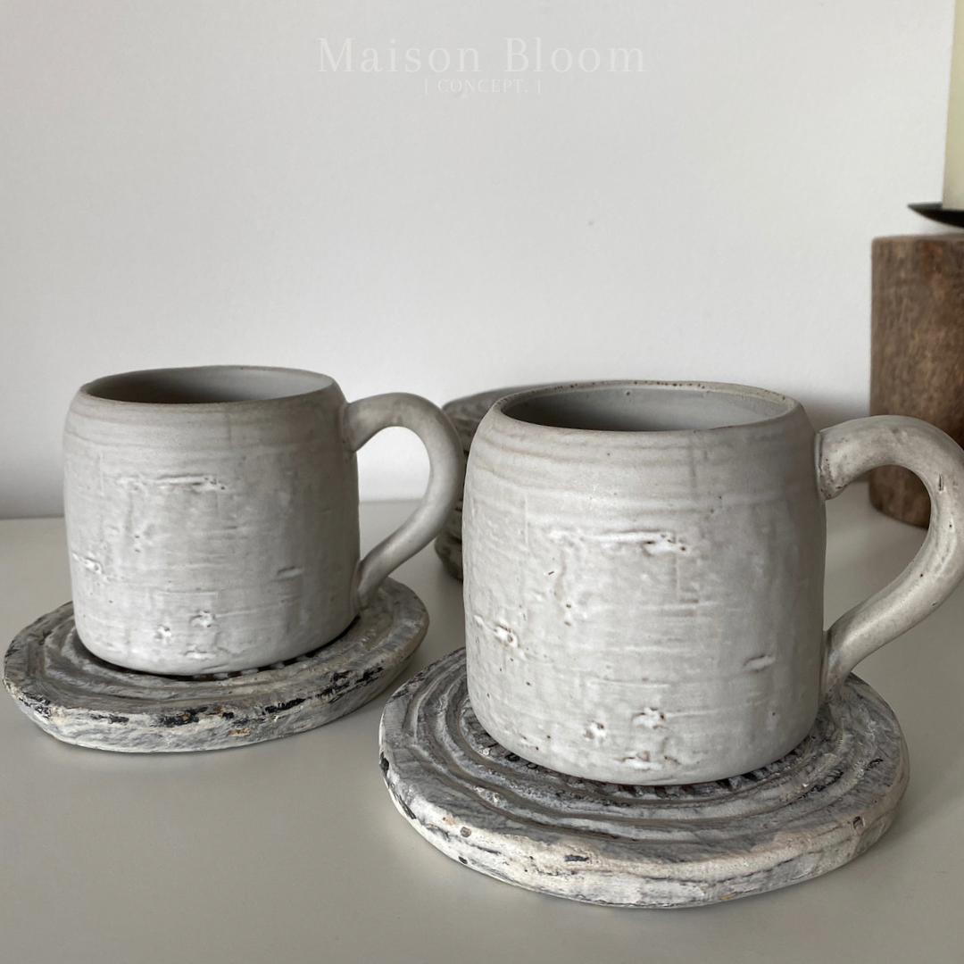 Mug en grès blanc cassé / gris - Lot de 2 - maison bloom concept