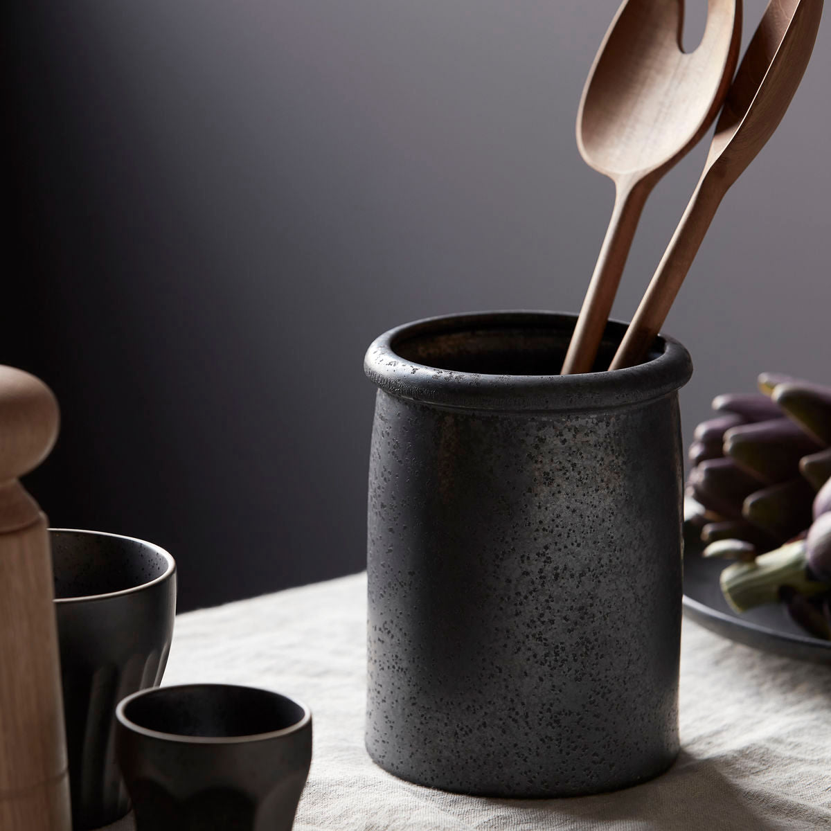 Pot à ustensiles noir grès réactif - PION – maison bloom concept